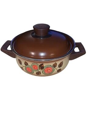 Ofenfest enamel dutch oven stock pot with Lid Brown/Tan Floral Size Small